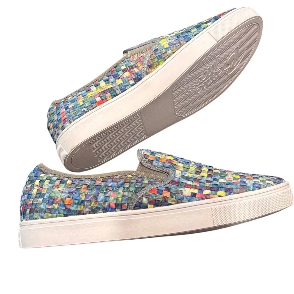 Bernie Mev Multi Color Woven‎ Elastic Slip On Sneakers Womens 40 Rainbow Pixel